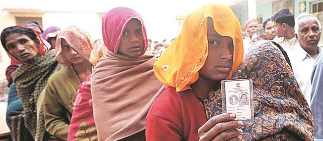 Young women standing in line